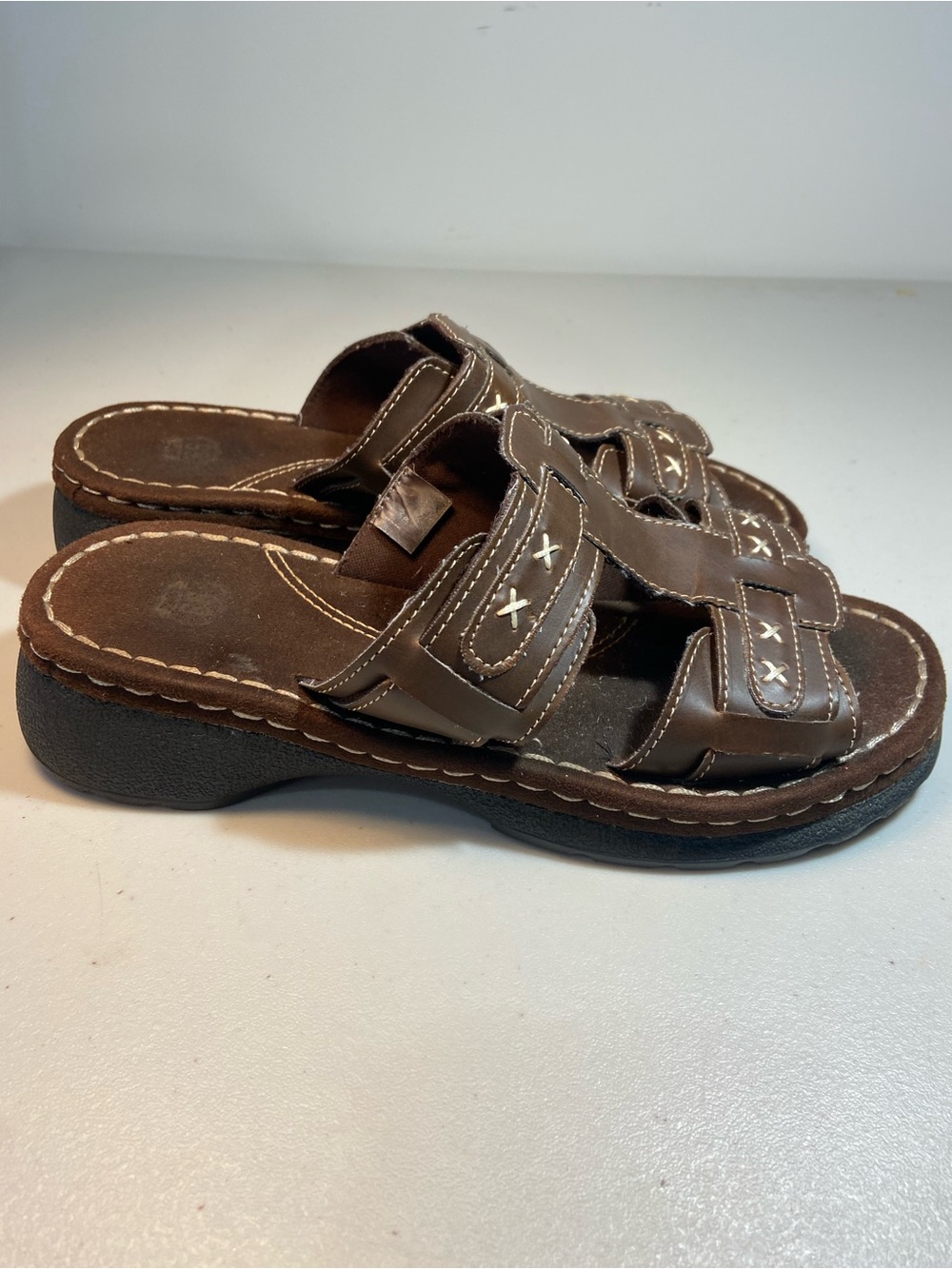 Vintage Y2K Route 66 Brown Leather Chunky Sandals SZ 6